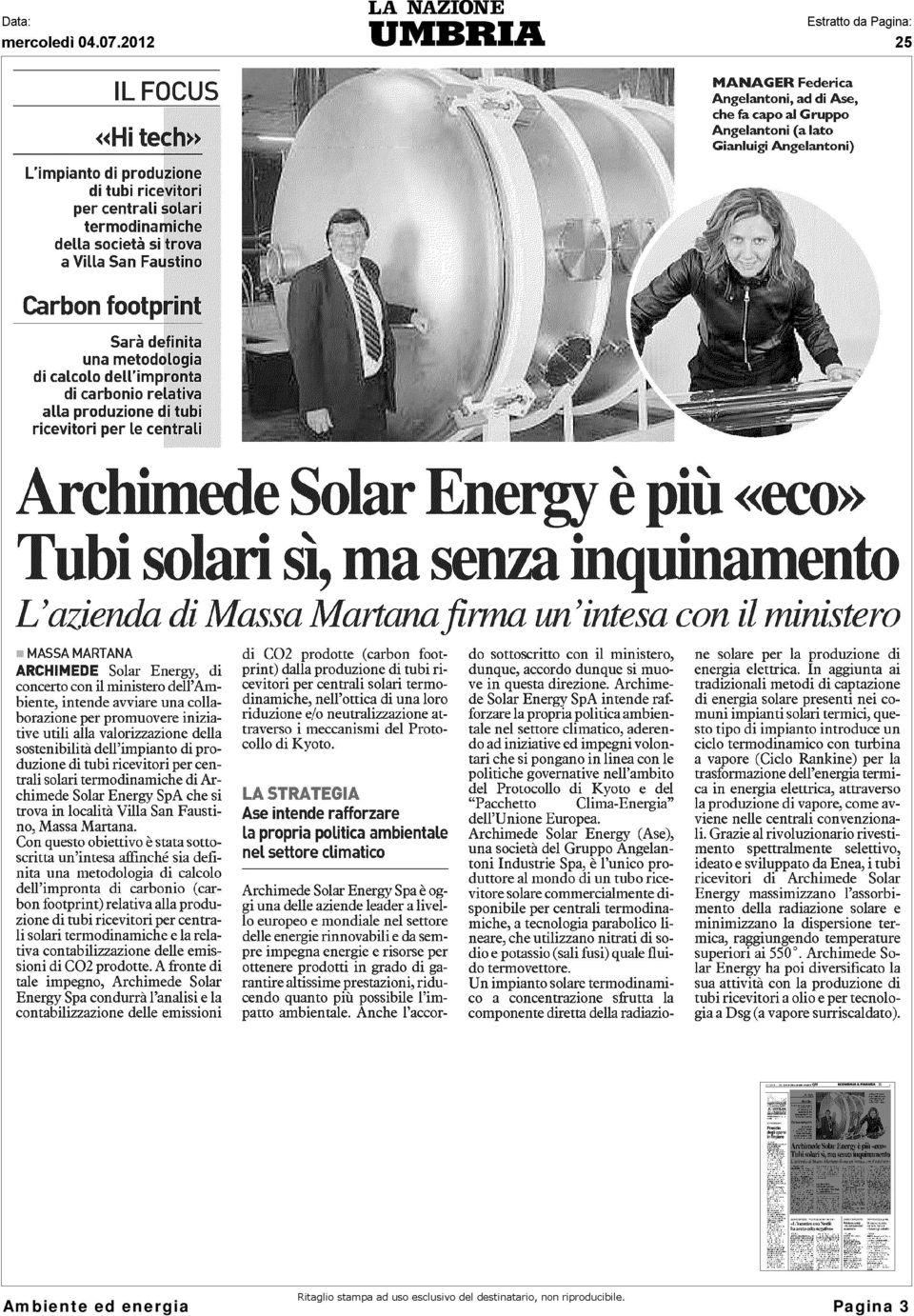 az di Massa i MASSA MARTANA ARCHI MEDE Solar Energy, di concerto con il ministero dell'ambiente, intende avviare una collaborazione per promuovere iniziative utili alla valorizzazione della