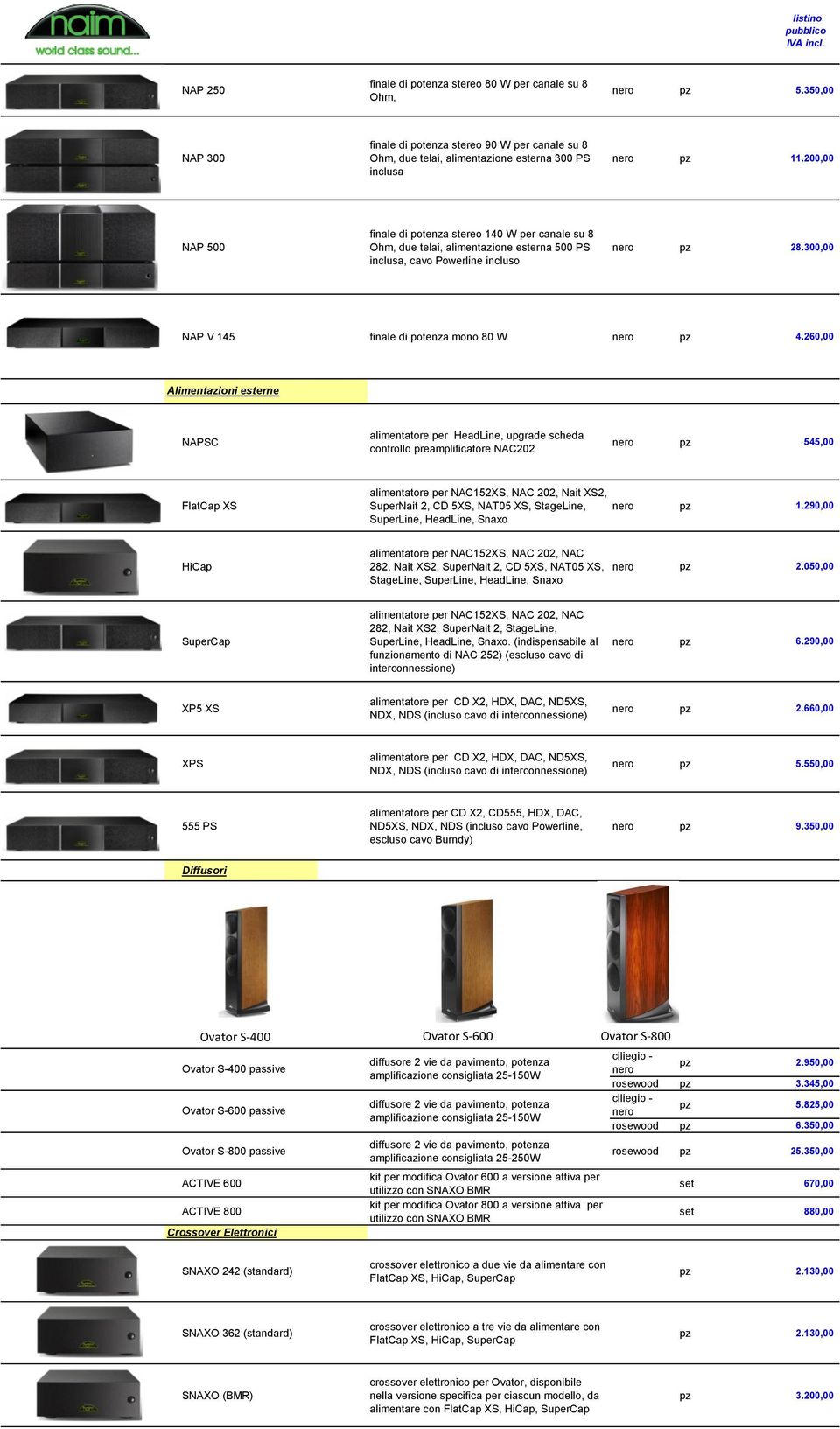 260,00 Alimentazioni esterne NAPSC alimentatore per HeadLine, upgrade scheda controllo preamplificatore NAC202 545,00 FlatCap XS alimentatore per NAC152XS, NAC 202, Nait XS2, SuperNait 2, CD 5XS,