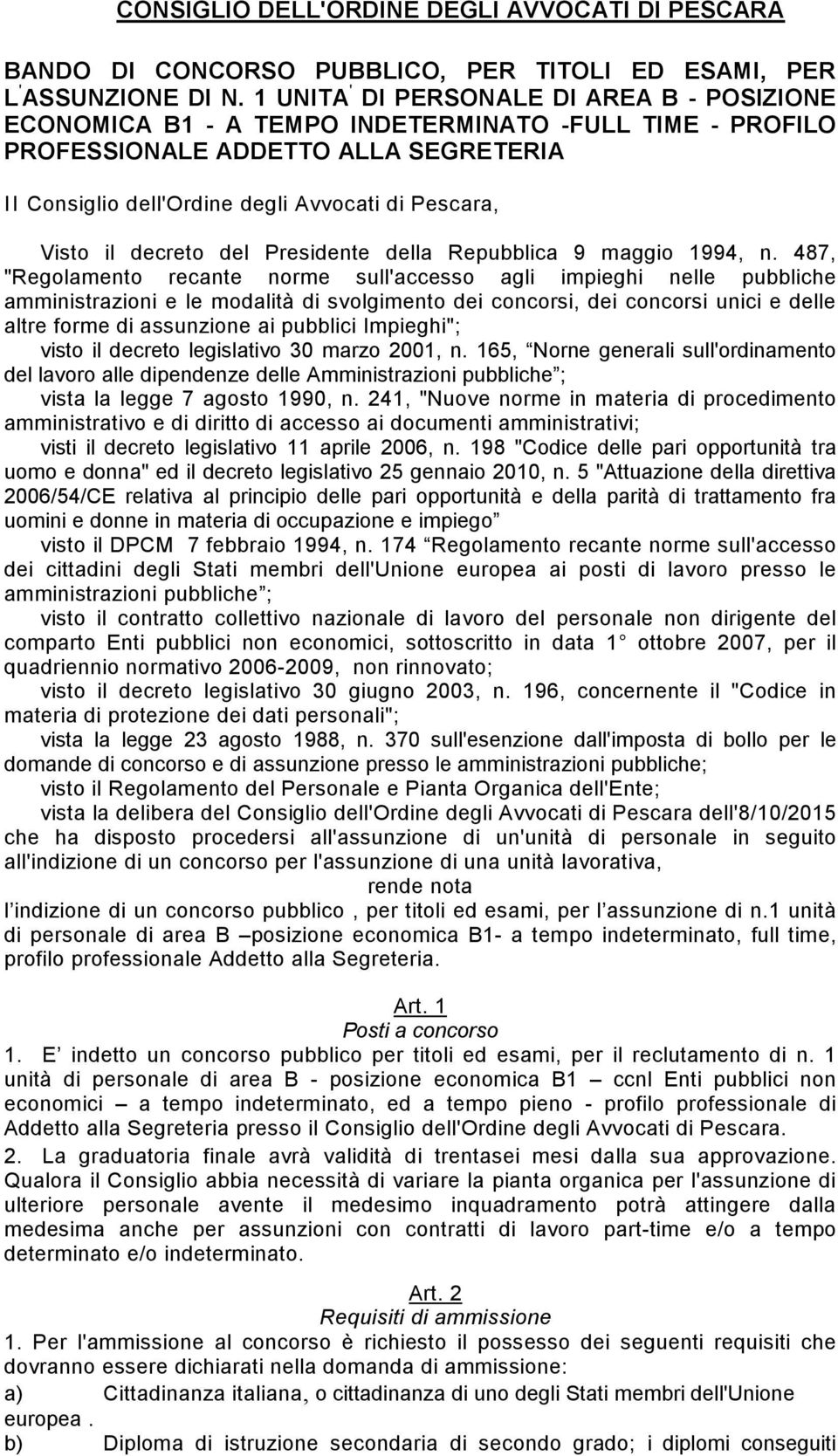 il decreto del Presidente della Repubblica 9 maggio 1994, n.