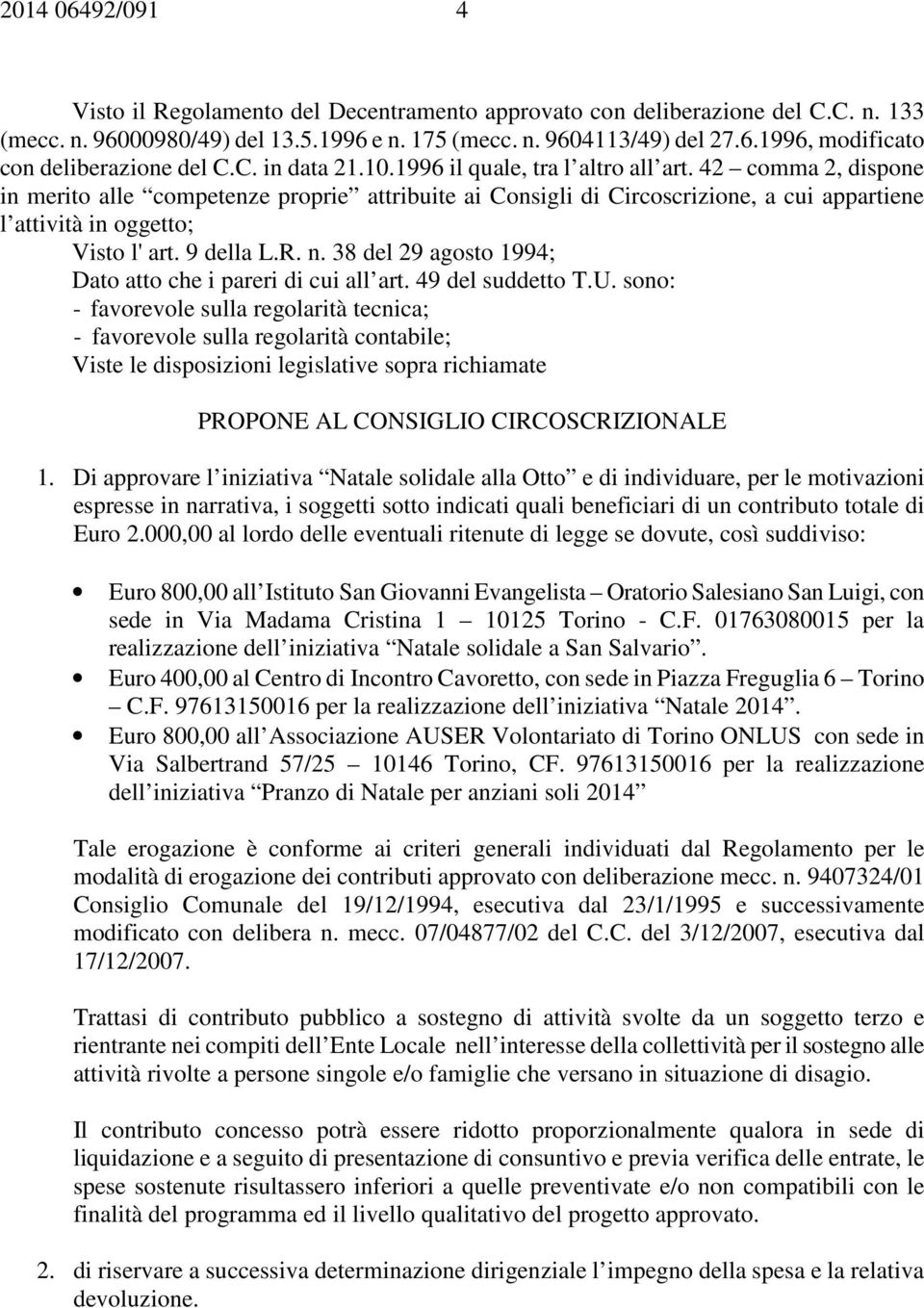 42 comma 2, dispone in merito alle competenze proprie attribuite ai Consigli di Circoscrizione, a cui appartiene l attività in oggetto; Visto l' art. 9 della L.R. n.