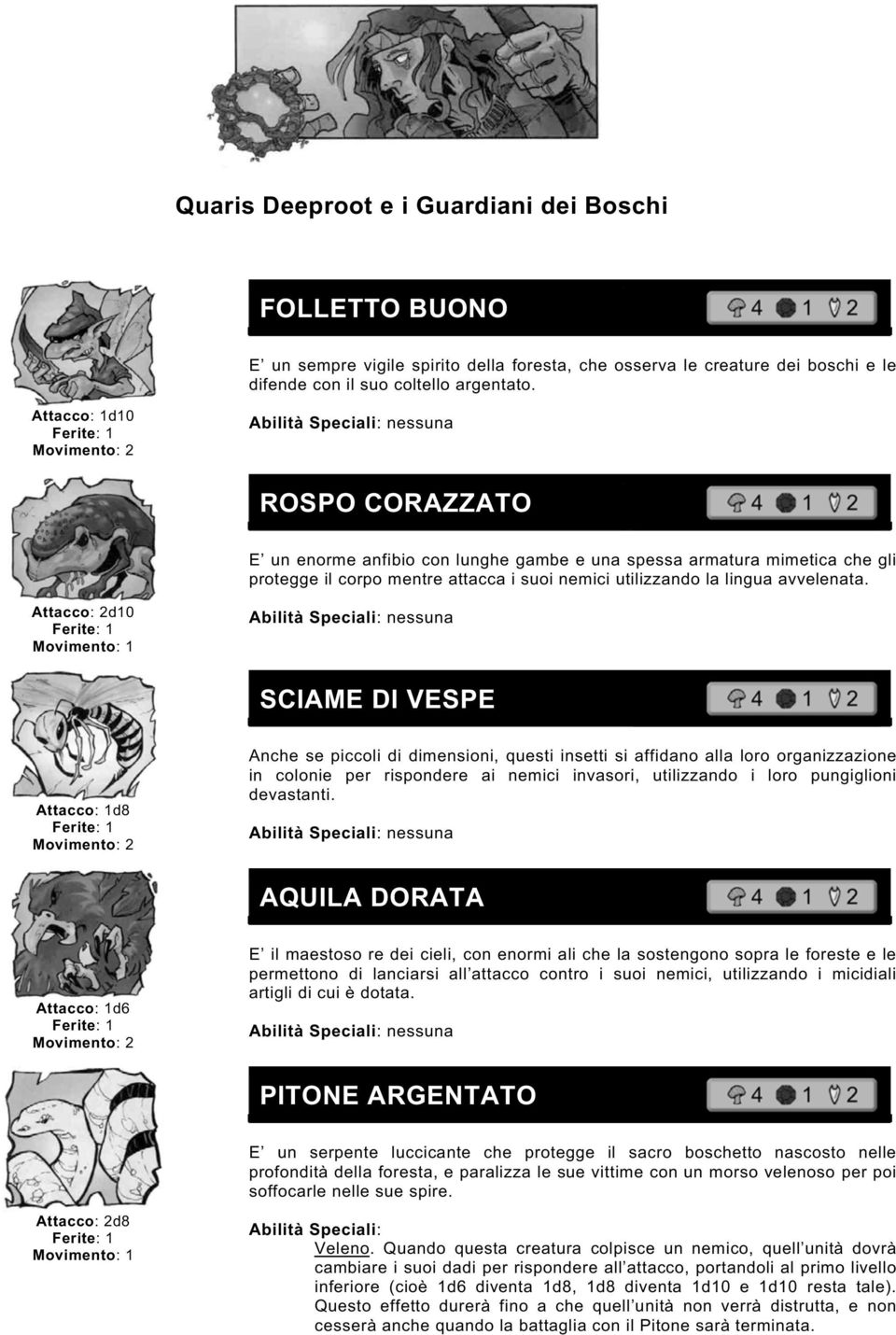 SCIAME DI VESPE Attacco: 1d8 Anche se piccoli di dimensioni, questi insetti si affidano alla loro organizzazione in colonie per rispondere ai nemici invasori, utilizzando i loro pungiglioni