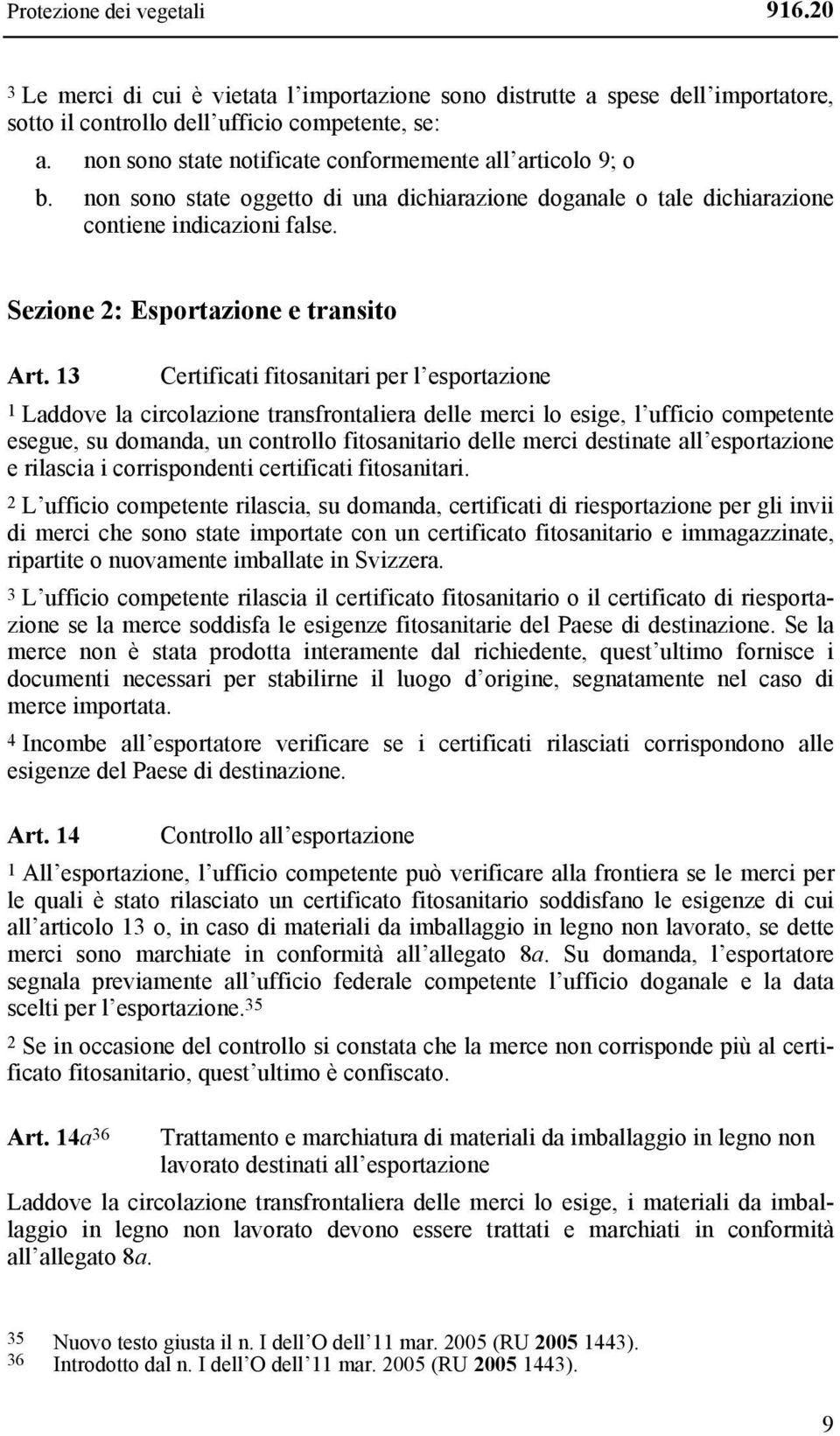 Sezione 2: Esportazione e transito Art.