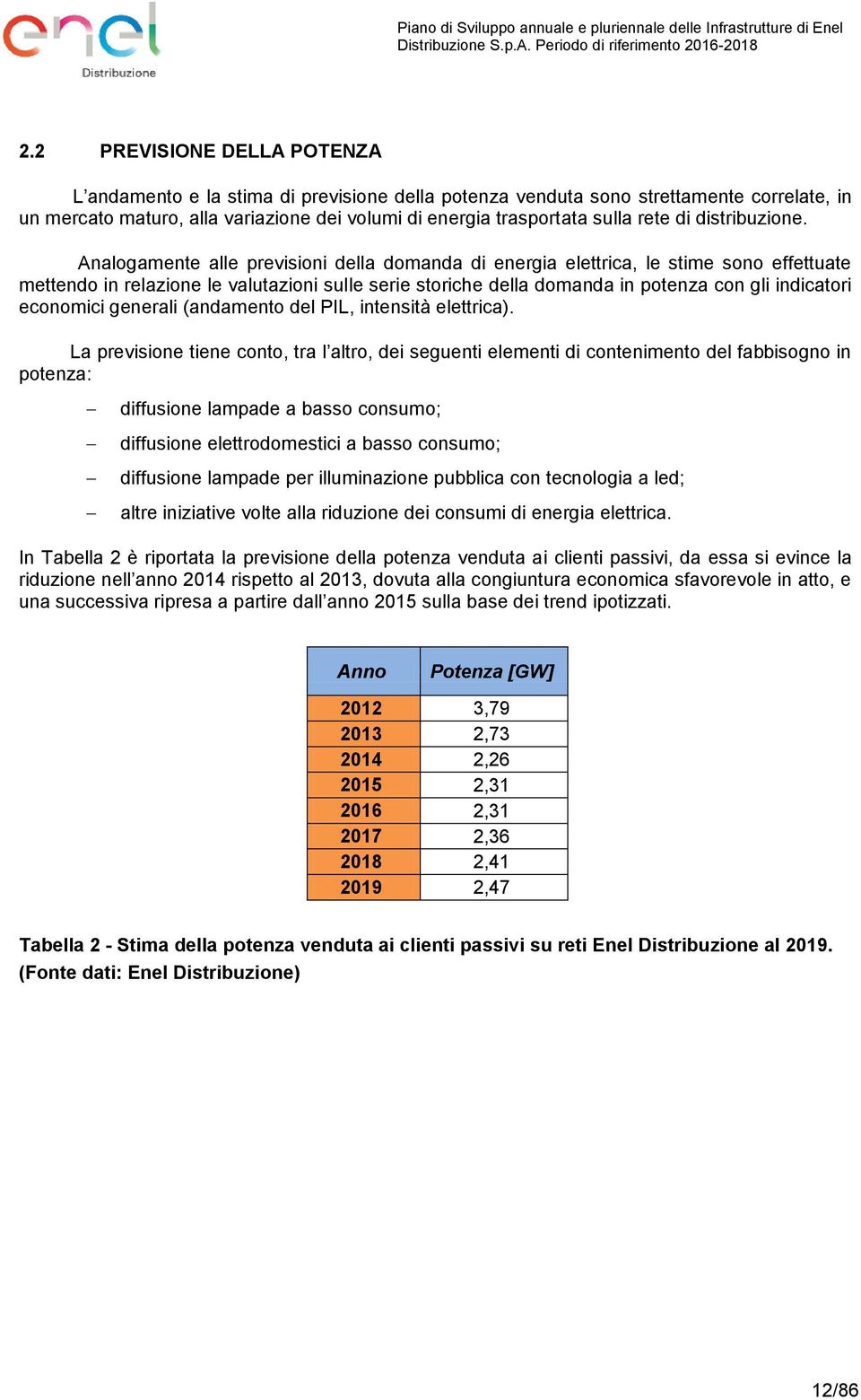 Analogamente alle previsioni della domanda di energia elettrica, le stime sono effettuate mettendo in relazione le valutazioni sulle serie storiche della domanda in potenza con gli indicatori