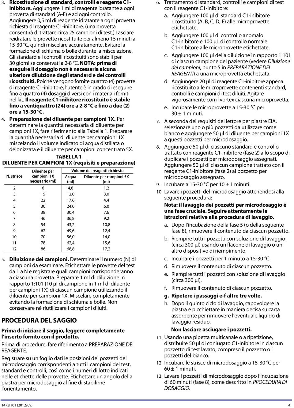 ) Lasciare reidratare le provette ricostituite per almeno 15 minuti a 15-30 C, quindi miscelare accuratamente. Evitare la formazione di schiuma o bolle durante la miscelazione.