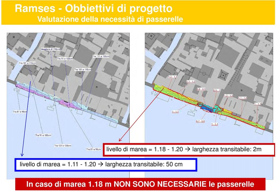 20 larghezza transitabile: 50 cm livello di marea = 1.18-1.