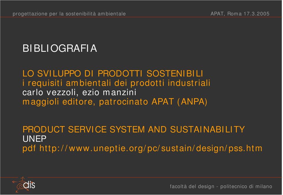 maggioli editore, patrocinato APAT (ANPA) PRODUCT SERVICE SYSTEM