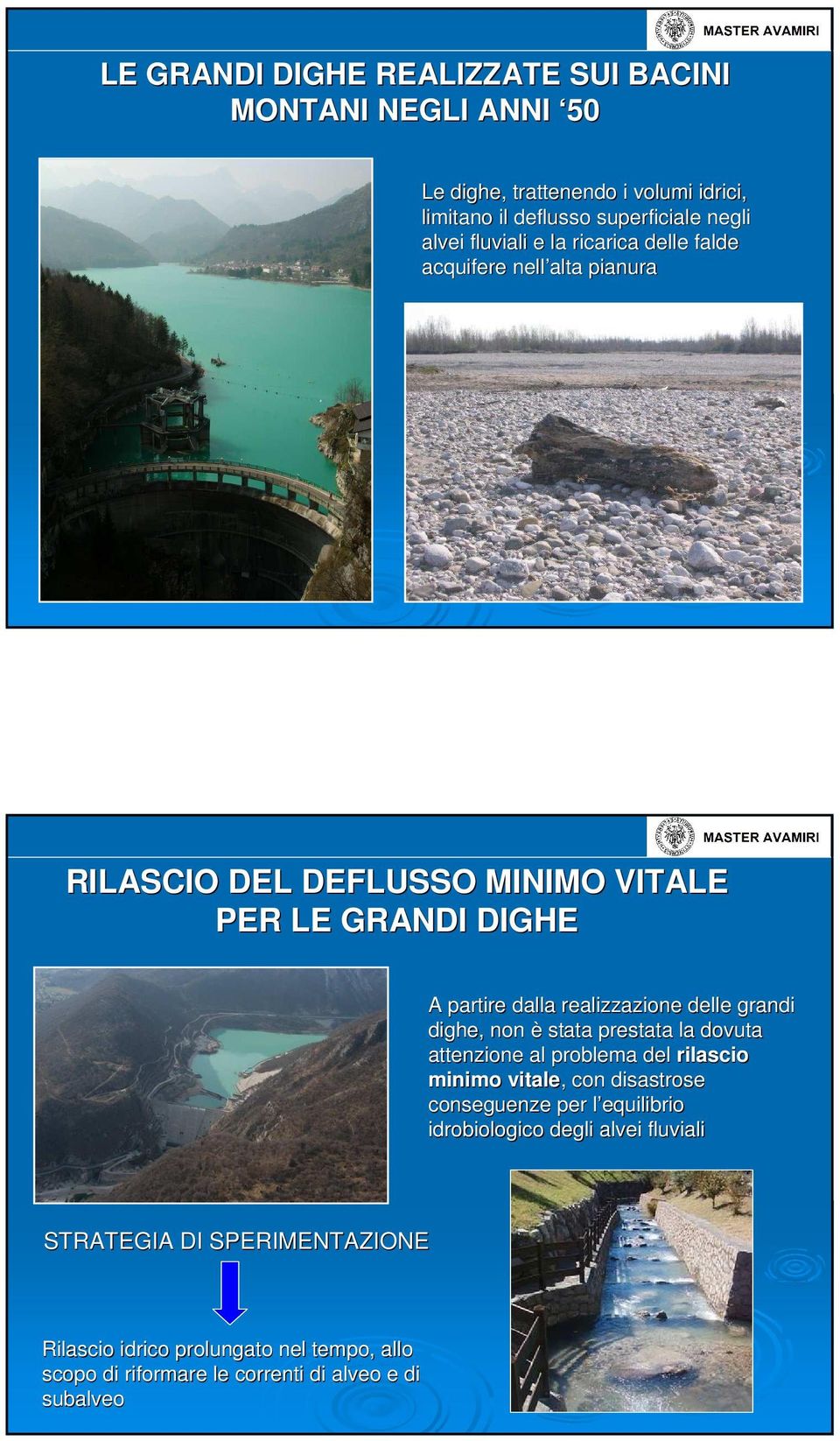 delle grandi dighe, non è stata prestata la dovuta attenzione al problema del rilascio minimo vitale,, con disastrose conseguenze per l equilibrio l