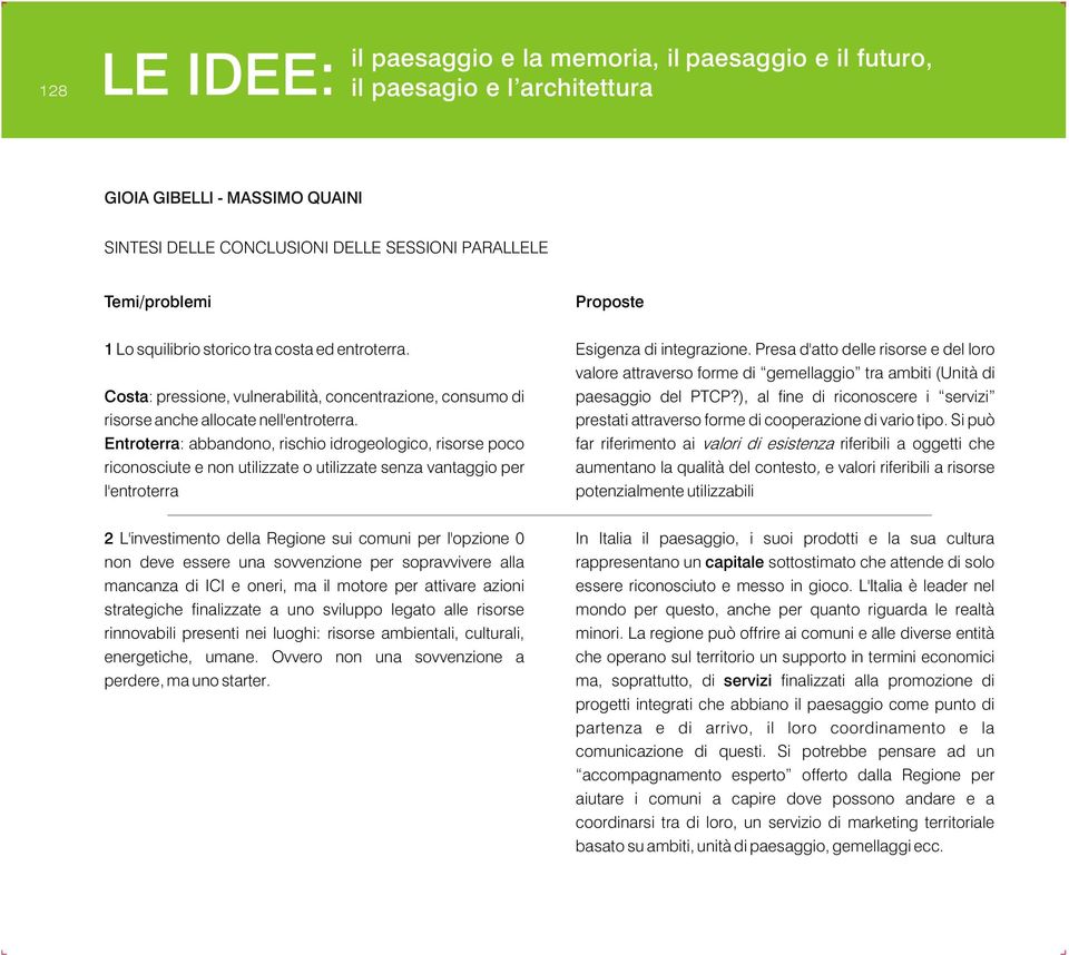 Entroterra: abbandono, rischio idrogeologico, risorse poco riconosciute e non utilizzate o utilizzate senza vantaggio per l'entroterra 2 L'investimento della Regione sui comuni per l'opzione 0 non