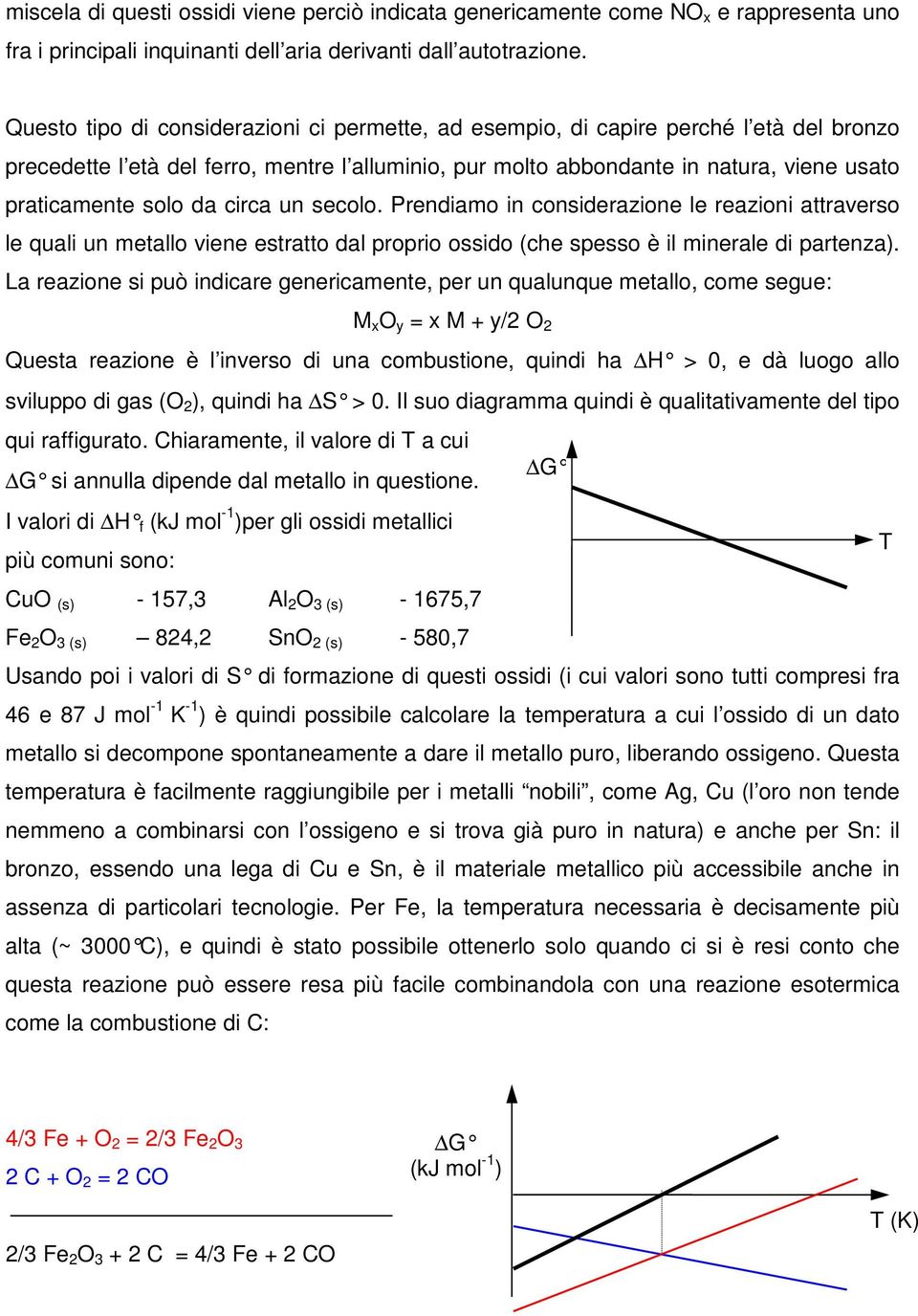 da circa un secolo. Prendiamo in considerazione le reazioni attraverso le quali un metallo viene estratto dal proprio ossido (che spesso è il minerale di partenza).