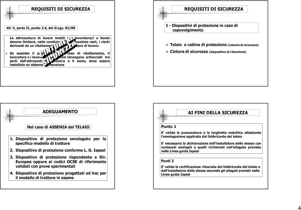 sussiste il pericolo che in caso di ribaltamento, il lavoratore o i lavoratori trasportati rimangano schiacciati tra parti dell attrezzatura di lavoro e il suolo, deve essere installato un sistema di