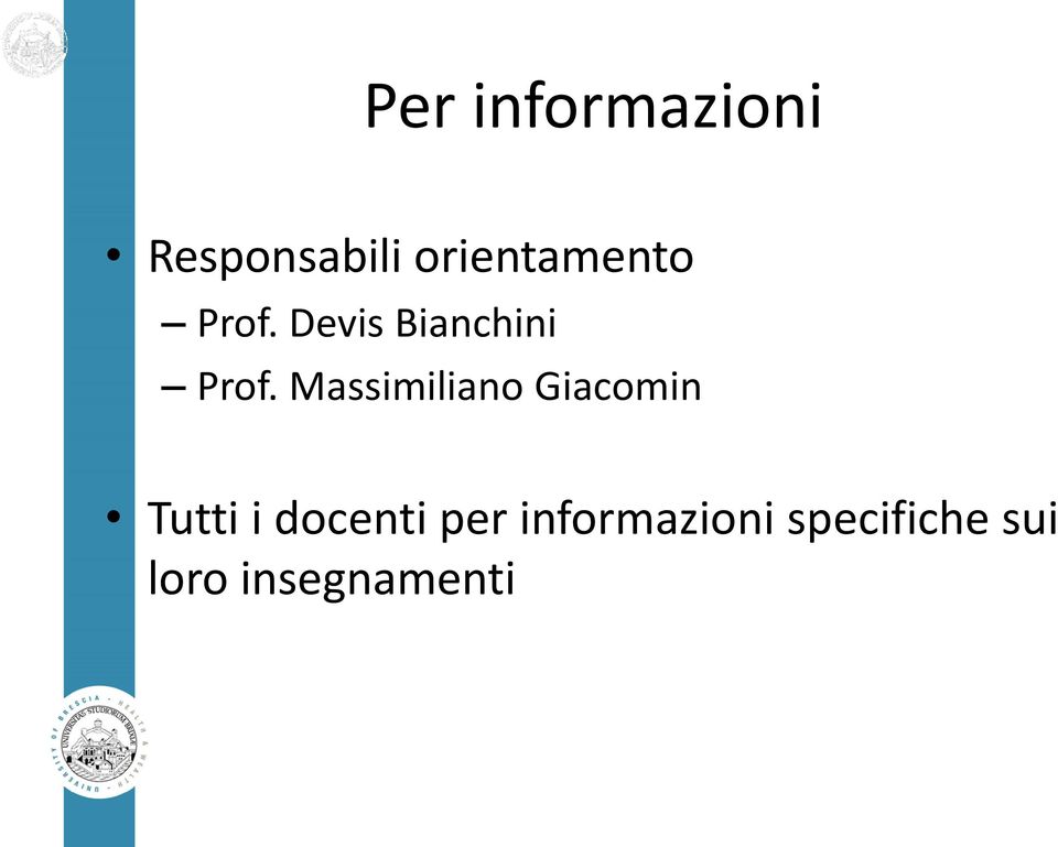 Massimiliano Giacomin Tutti i docenti