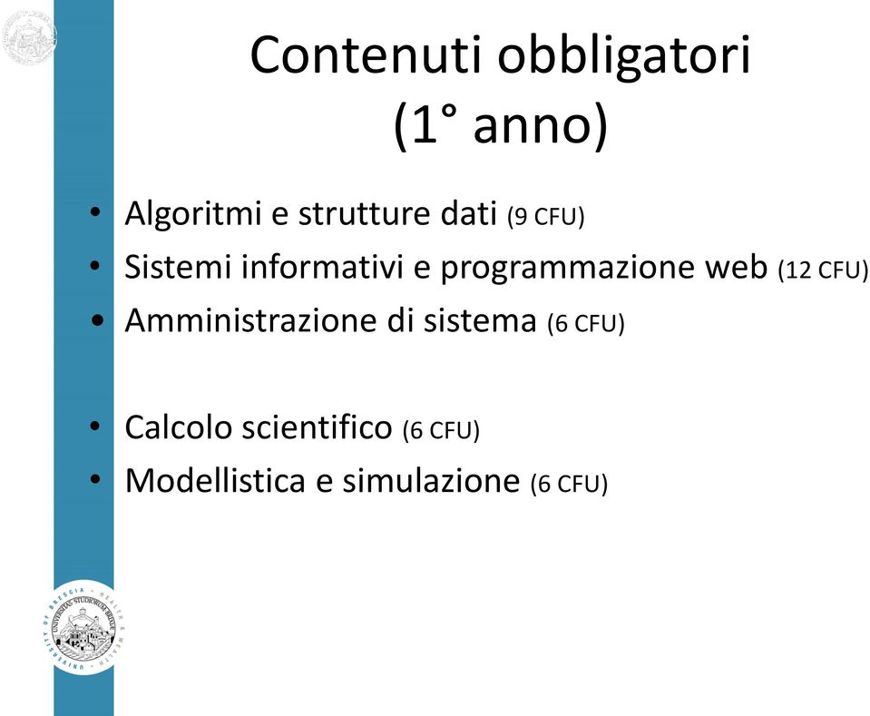 (12 CFU) Amministrazione di sistema (6 CFU) Calcolo