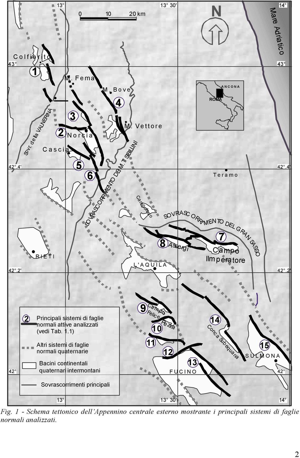2' 42 2 Principali sistemi di faglie normali attive analizzati (vedi Tab. 1.