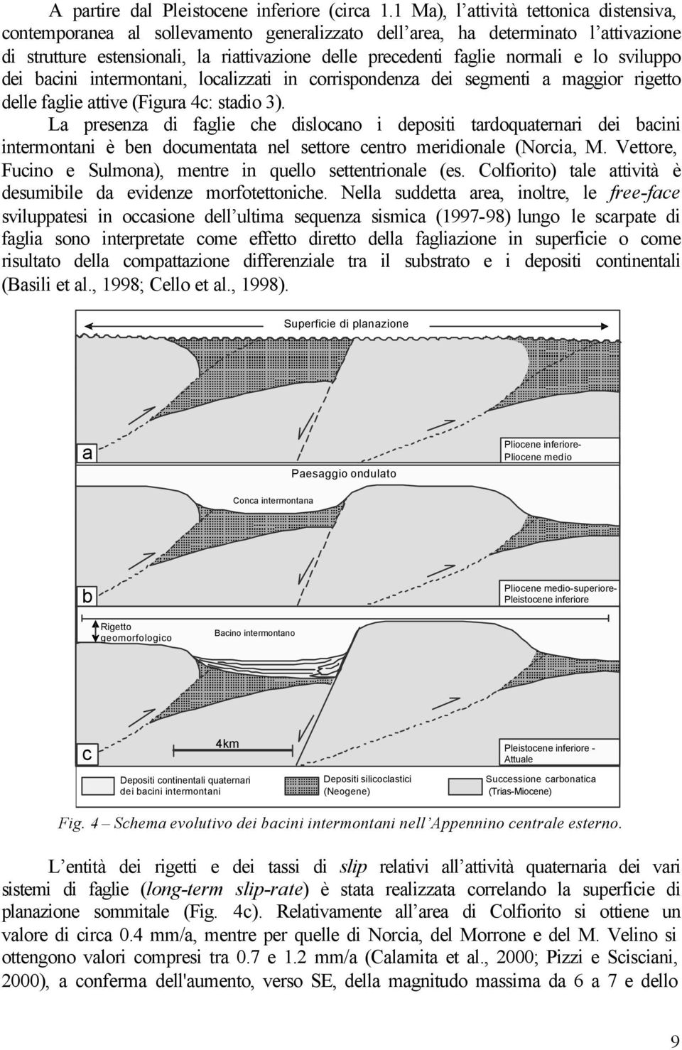 e lo sviluppo dei bacini intermontani, localizzati in corrispondenza dei segmenti a maggior rigetto delle faglie attive (Figura 4c: stadio 3).