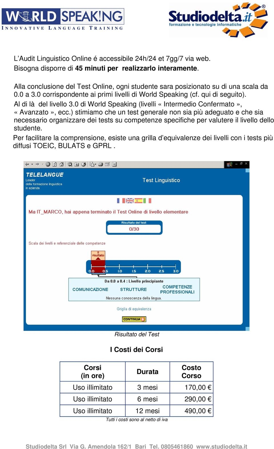 0 di World Speaking (livelli «Intermedio Confermato», «Avanzato», ecc.