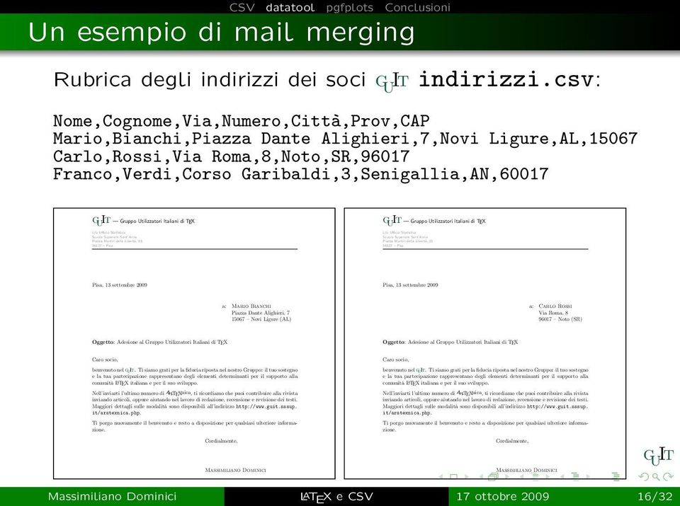 Utilizzatori Italiani di TEX c/o Ufficio Statistica Scuola Superiore Sant Anna Piazza Martiri della Libertà, 33 56127 Pisa Gruppo Utilizzatori Italiani di TEX c/o Ufficio Statistica Scuola Superiore