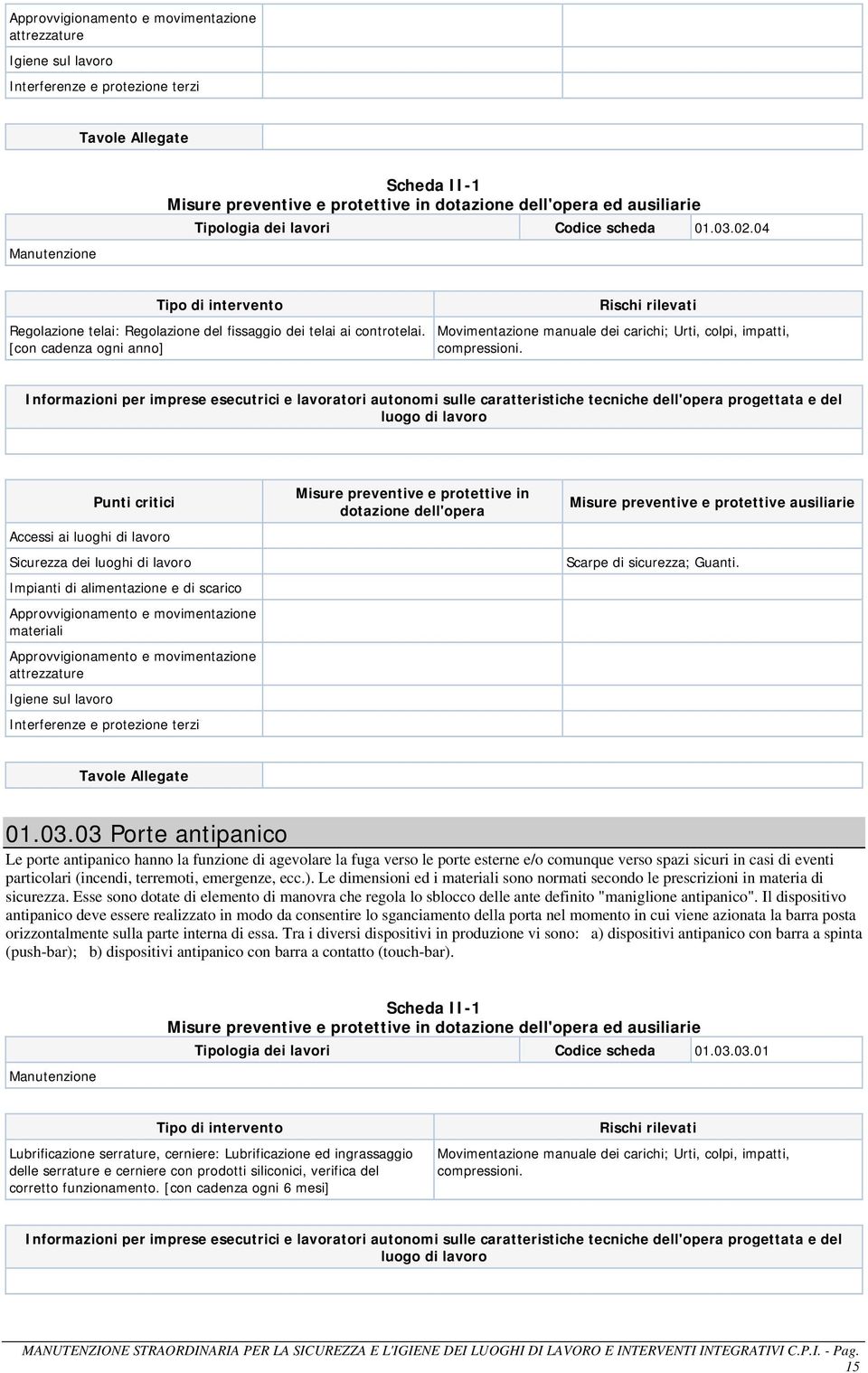 03 Porte antipanico Le porte antipanico hanno la funzione di agevolare la fuga verso le porte esterne e/o comunque verso spazi sicuri in casi di eventi particolari (incendi, terremoti, emergenze, ecc.