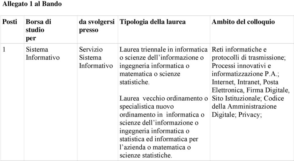 Laurea vecchio ordinamento o specialistica nuovo ordinamento in informatica o scienze dell informazione o ingegneria informatica o statistica ed informatica per l azienda o