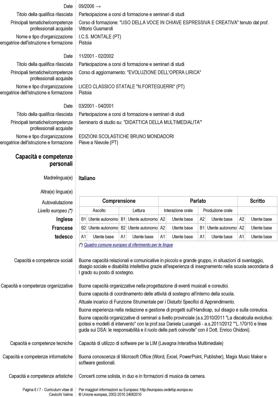 Autovalutazione Comprensione Parlato Scritto Livello europeo (*) Ascolto Lettura Interazione orale Produzione orale Inglese B1 Utente autonomo B1 Utente autonomo A2 Utente base A2 Utente base A2