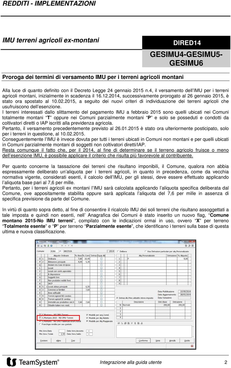 2015, a seguito dei nuovi criteri di individuazione dei terreni agricoli che usufruiscono dell esenzione.