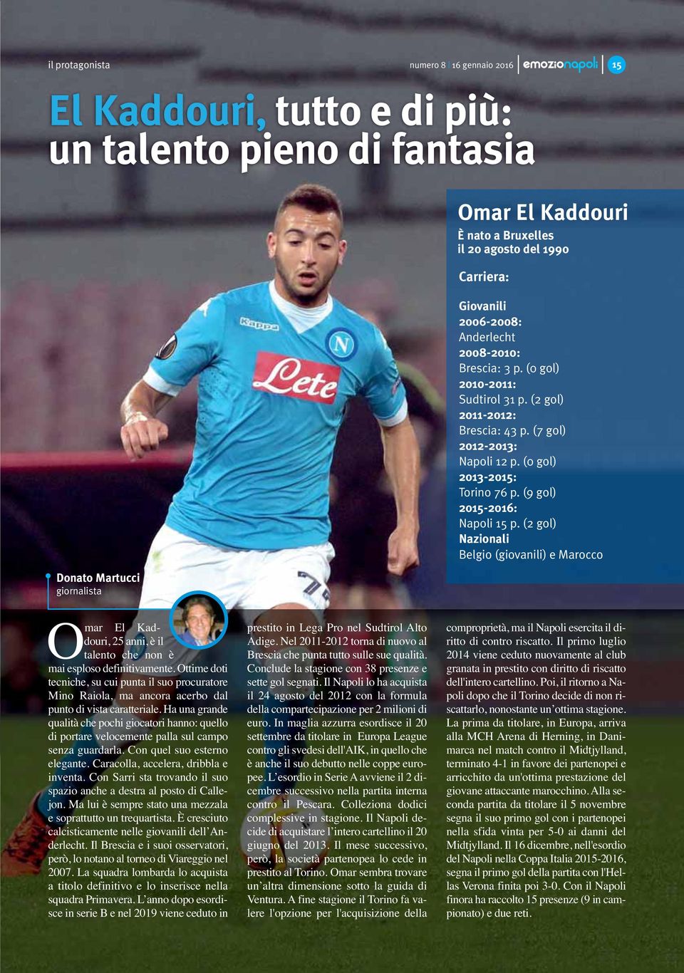(9 gol) 2015-2016: Napoli 15 p. (2 gol) Nazionali Belgio (giovanili) e Marocco Omar El Kaddouri, 25 anni, è il talento che non è mai esploso definitivamente.