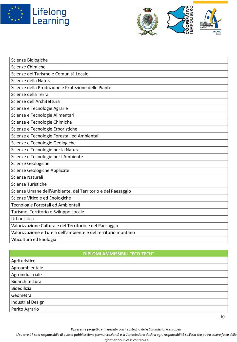 Scienze e Tecnologie per la Natura Scienze e Tecnologie per l'ambiente Scienze Geologiche Scienze Geologiche Applicate Scienze Naturali Scienze Turistiche Scienze Umane dell'ambiente, del Territorio