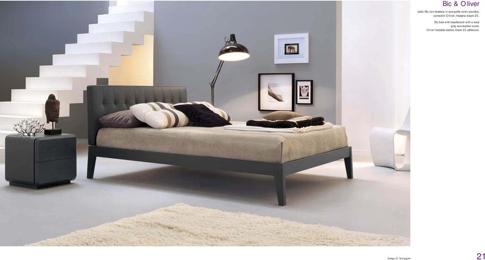 Bic bed with headboard with a lead grey eco-leather