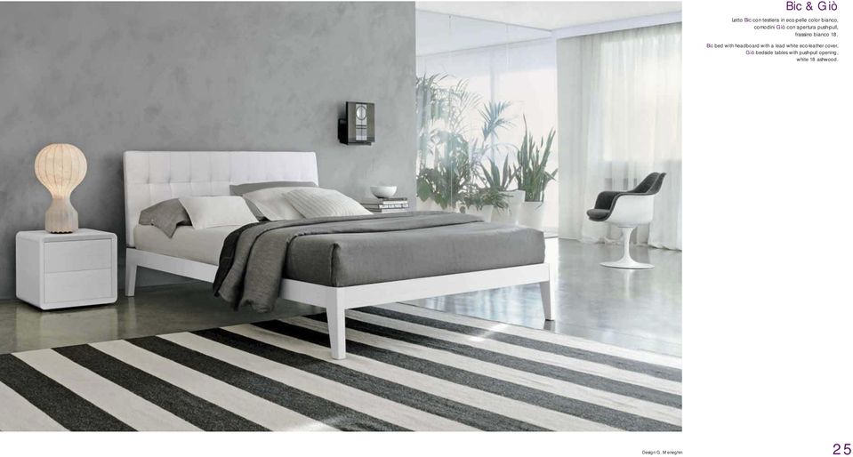 Bic bed with headboard with a lead white eco-leather cover, Giò