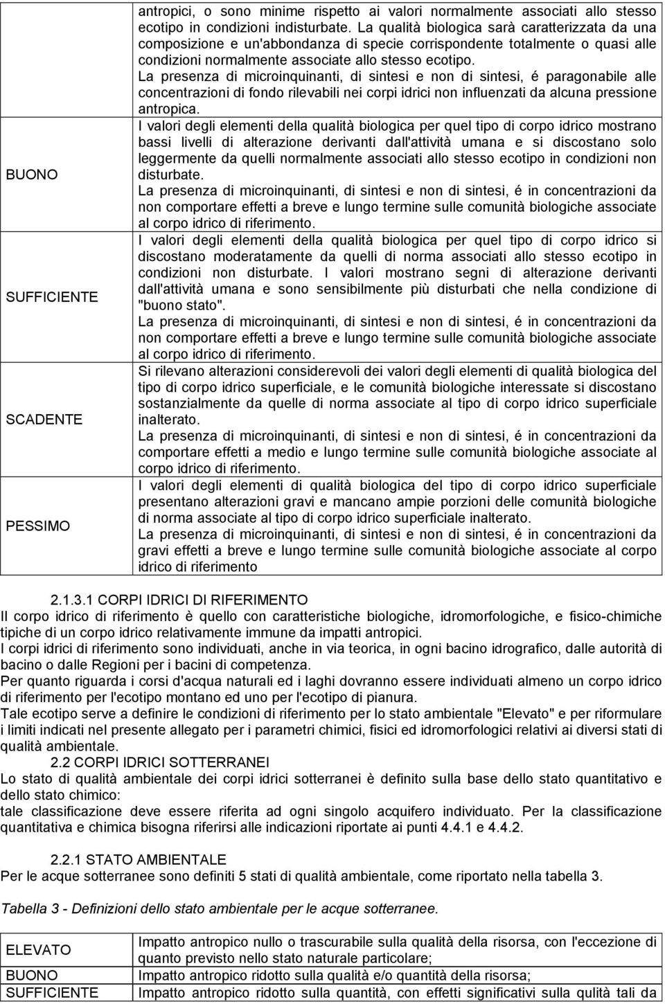 La presenza di microinquinanti, di sintesi e non di sintesi, é paragonabile alle concentrazioni di fondo rilevabili nei corpi idrici non influenzati da alcuna pressione antropica.