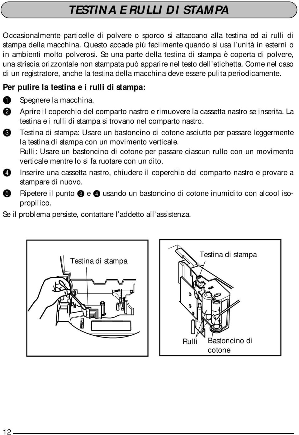 Se una parte della testina di stampa è coperta di polvere, una striscia orizzontale non stampata può apparire nel testo dell etichetta.