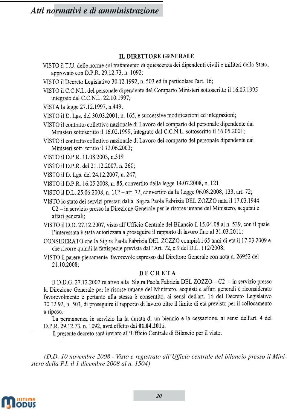 bilancio presso il Ministero della