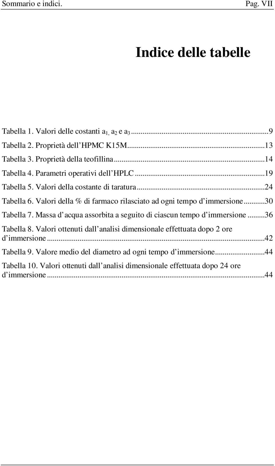 Valori della % di farmaco rilasciato ad ogni tempo d immersione...30 Tabella 7. Massa d acqua assorbita a seguito di ciascun tempo d immersione...36 Tabella 8.