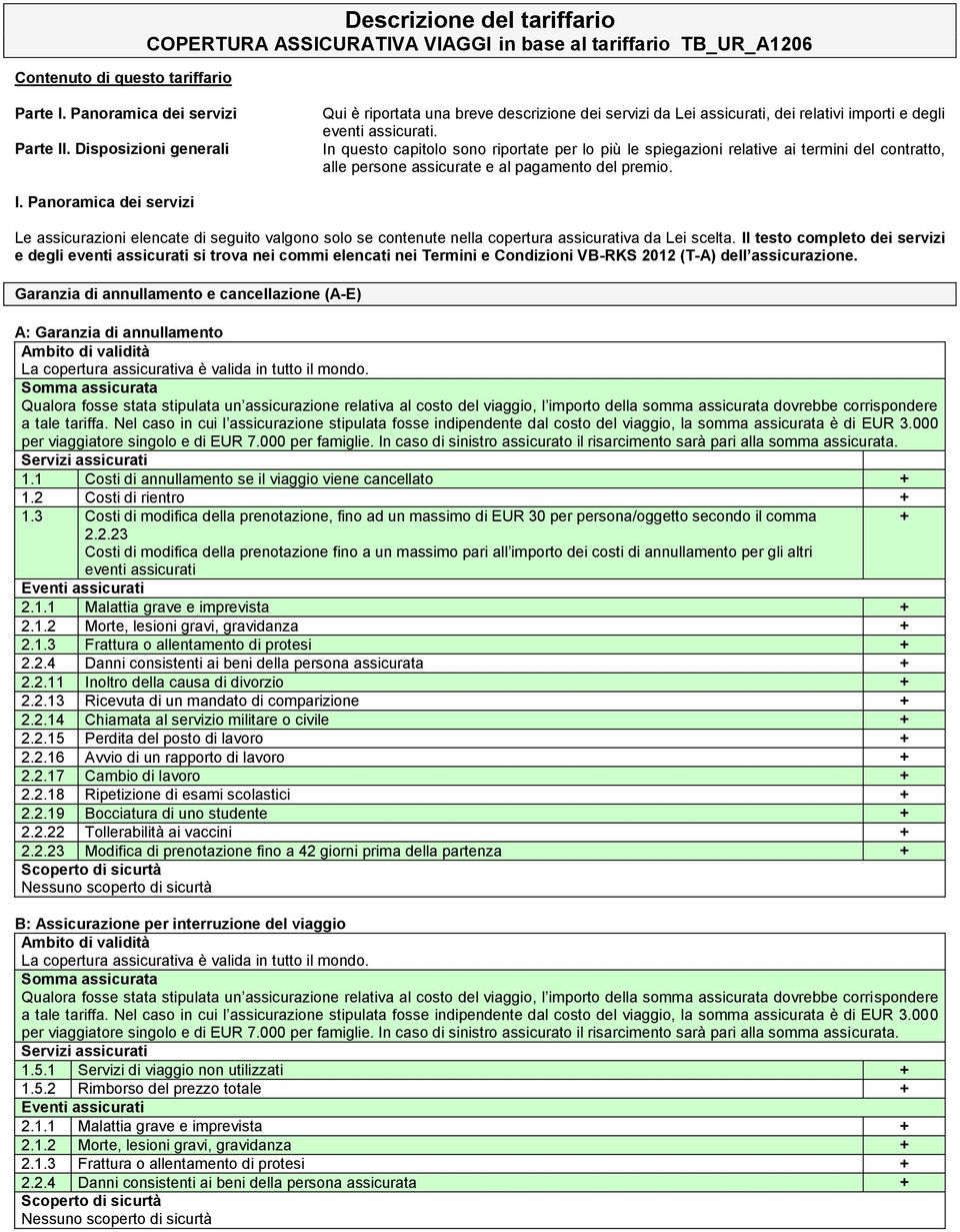 In questo capitolo sono riportate per lo più le spiegazioni relative ai termini del contratto, alle persone assicurate e al pagamento del premio. I.