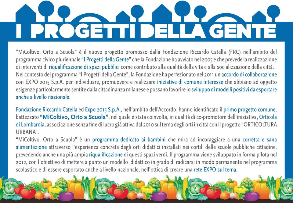 Nel contesto del programma I Progetti della Gente, la Fondazione ha perfezionato nel 2011 un accordo di collaborazione con EXPO 2015 S.p.A.