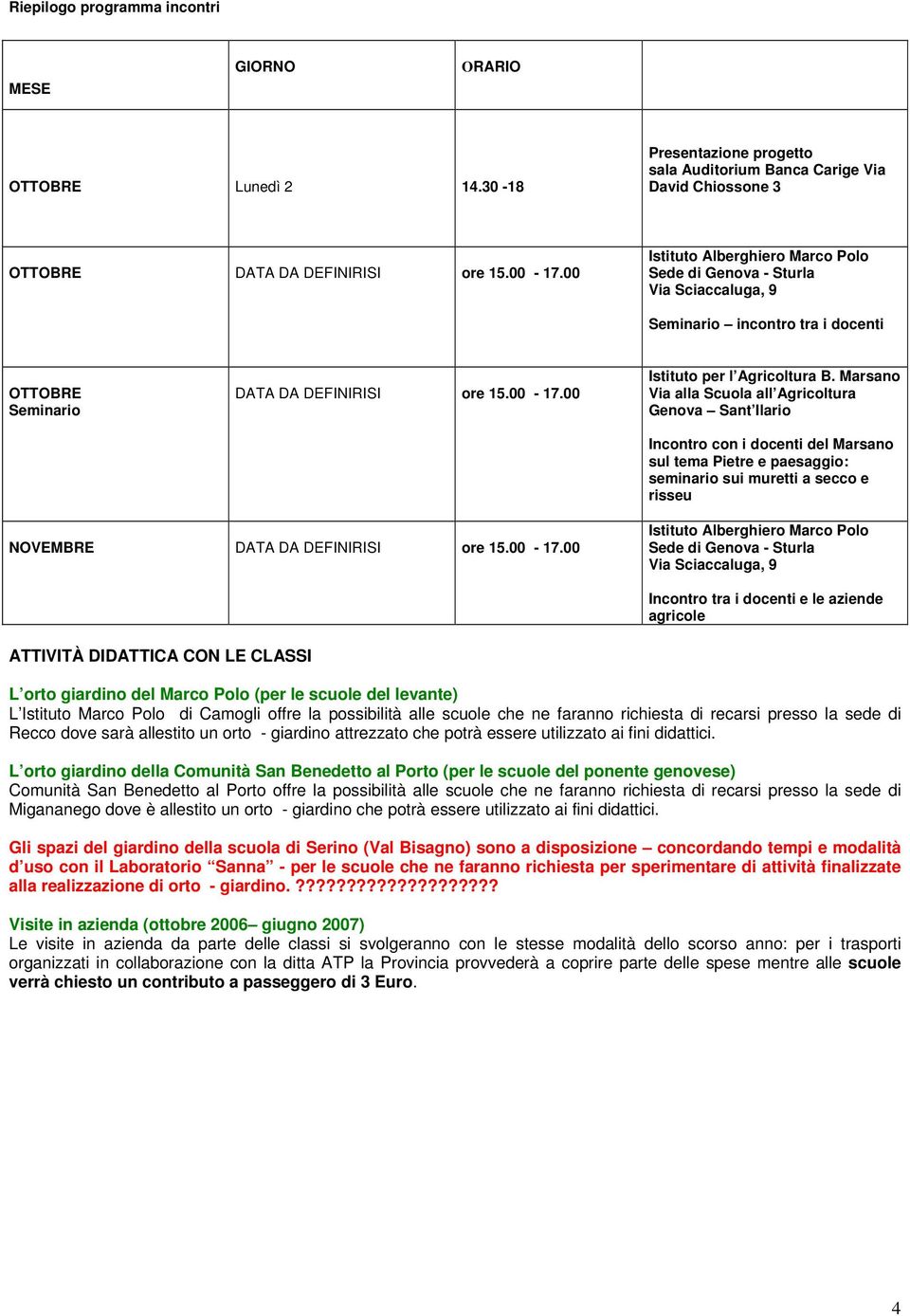 Marsano Via alla Scuola all Agricoltura Genova Sant Ilario Incontro con i docenti del Marsano sul tema Pietre e paesaggio: seminario sui muretti a secco e risseu NOVEMBRE DATA DA DEFINIRISI ore 15.