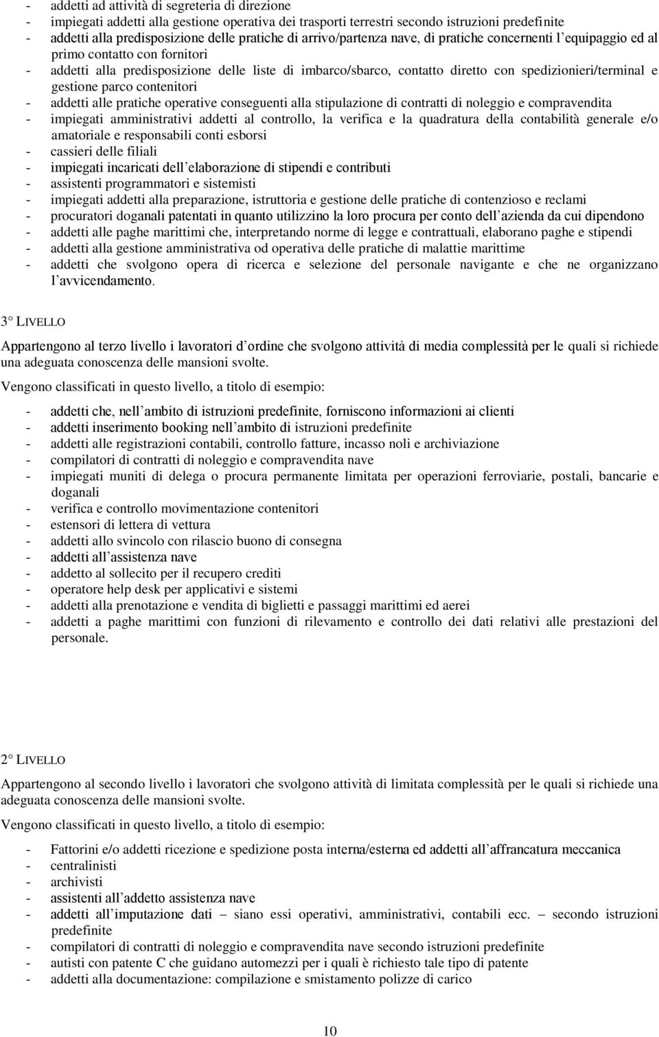 e gestione parco contenitori - addetti alle pratiche operative conseguenti alla stipulazione di contratti di noleggio e compravendita - impiegati amministrativi addetti al controllo, la verifica e la