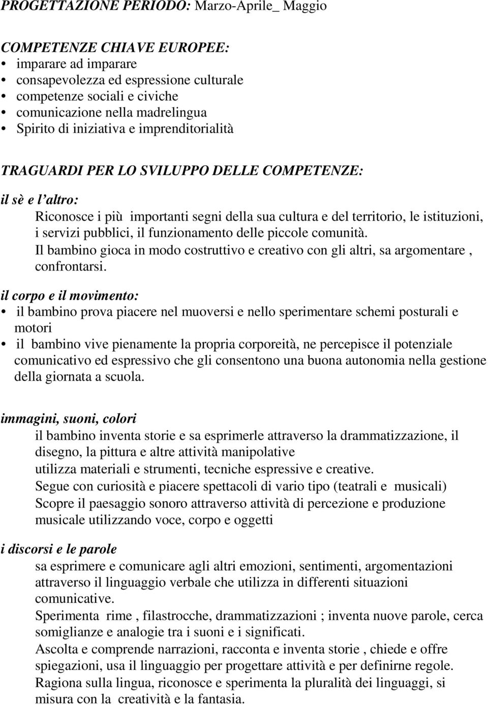 pubblici, il funzionamento delle piccole comunità. Il bambino gioca in modo costruttivo e creativo con gli altri, sa argomentare, confrontarsi.