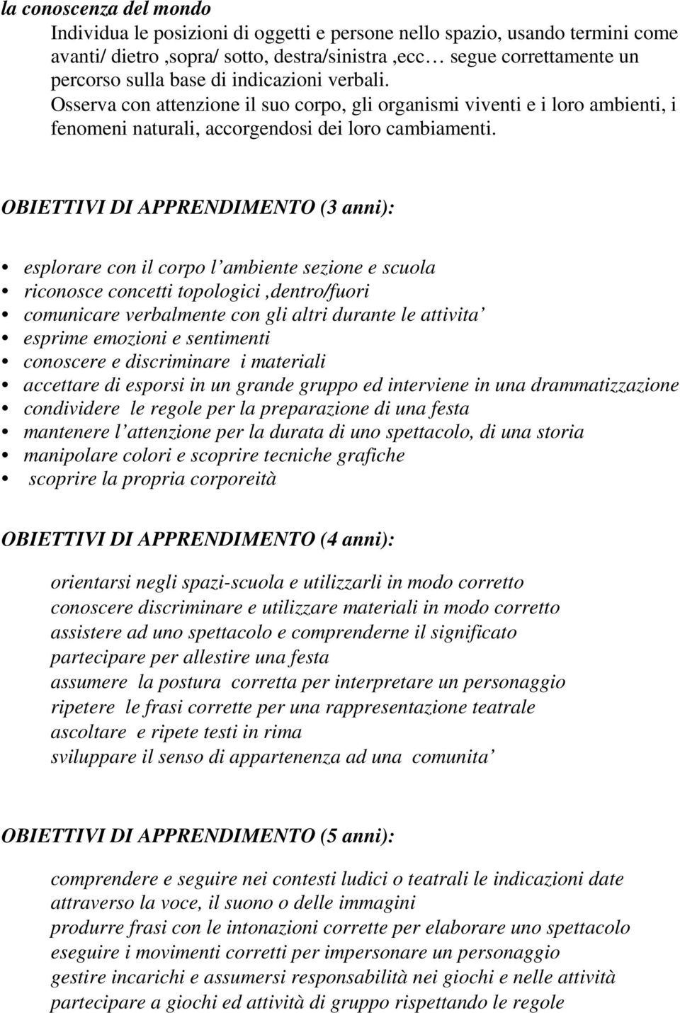 OBIETTIVI DI APPRENDIMENTO (3 anni): esplorare con il corpo l ambiente sezione e scuola riconosce concetti topologici,dentro/fuori comunicare verbalmente con gli altri durante le attivita esprime