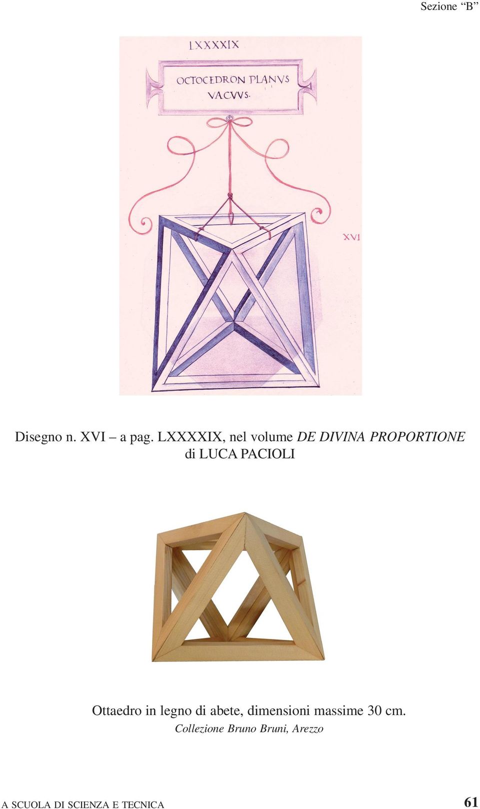 PACIOLI Ottaedro in legno di abete, dimensioni