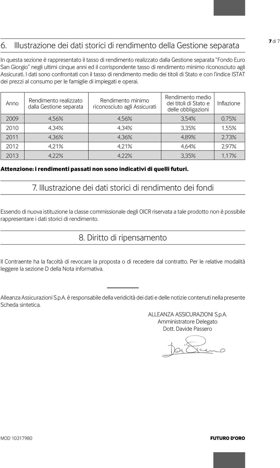 I dati sono confrontati con il tasso di rendimento medio dei titoli di Stato e con l indice ISTAT dei prezzi al consumo per le famiglie di impiegati e operai.