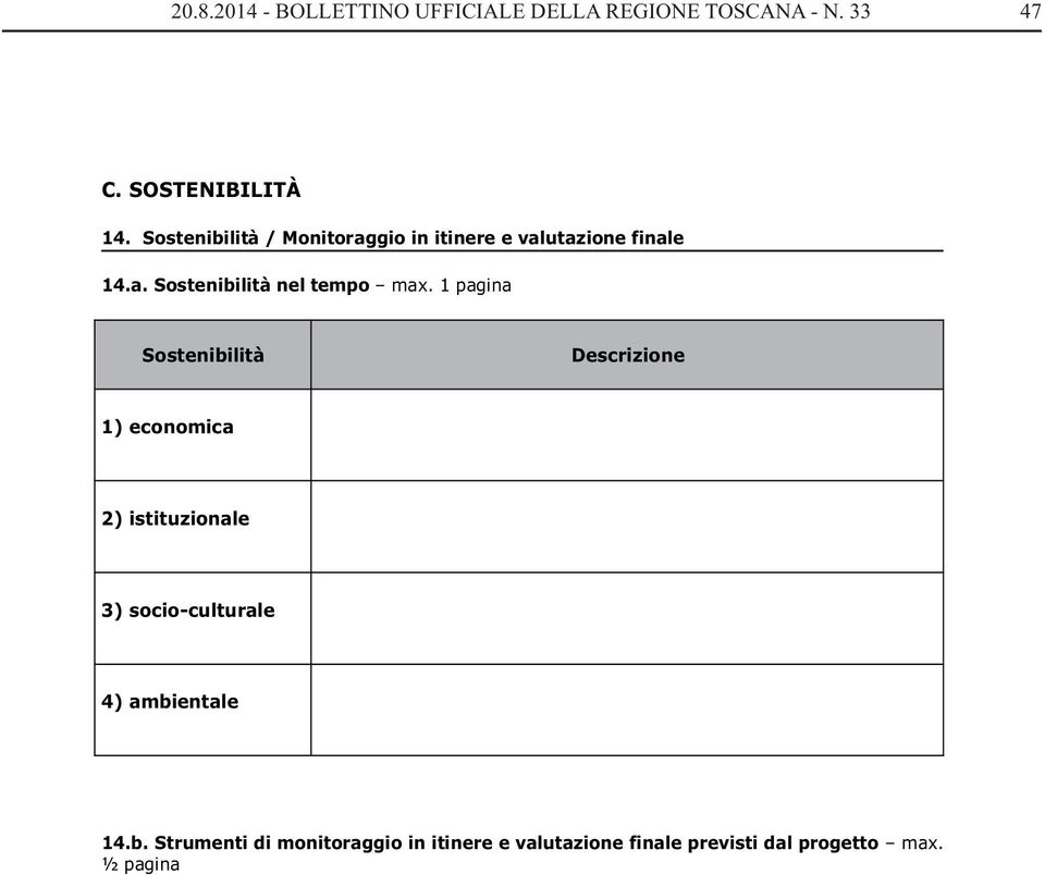 1 pagina Sostenibilità Descrizione 1) economica 2) istituzionale 3) socio-culturale 4)