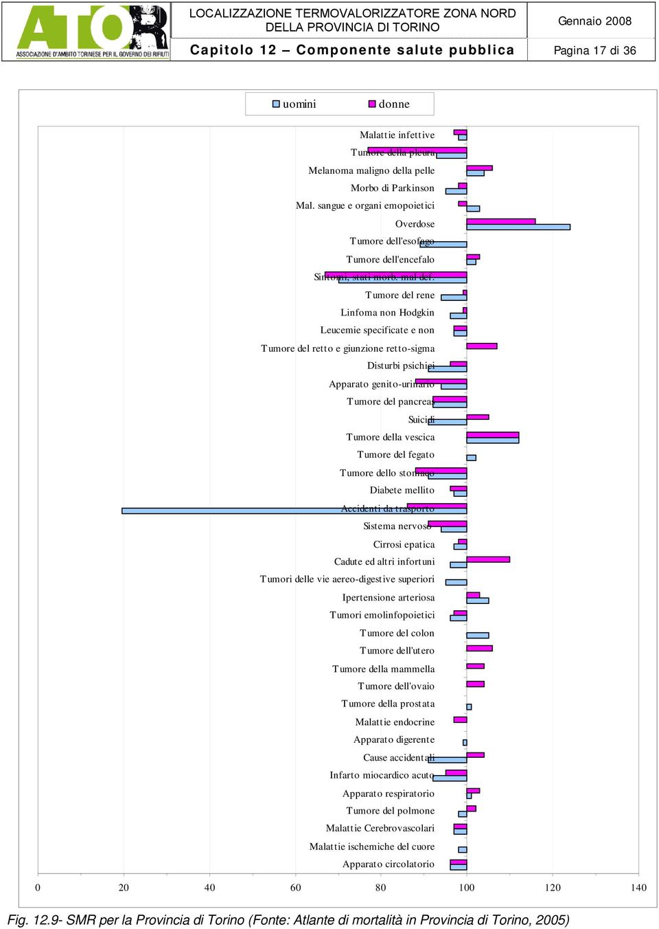 Tumore del rene Linfoma non Hodgkin Leucemie specificate e non Tumore del retto e giunzione retto-sigma Disturbi psichici Apparato genito-urinario Tumore del pancreas Suicidi Tumore della vescica