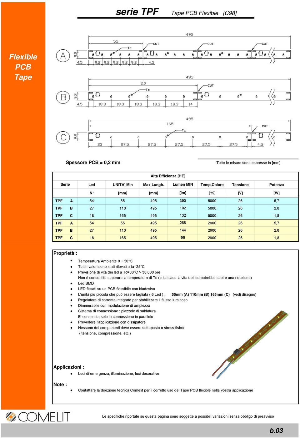 495 144 2900 26 2,8 TPF C 18 165 495 96 2900 26 1,8 Proprietà : Temperatura Ambiente 0 50 C Tutti i valori sono stati rilevati a ta=25 C Previsione di vita dei led a Tc=80 C > 30.