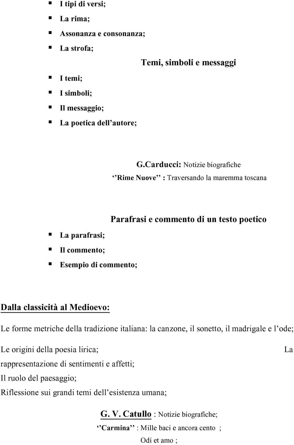 Dalla classicità al Medioevo: Le forme metriche della tradizione italiana: la canzone, il sonetto, il madrigale e l ode; Le origini della poesia lirica;