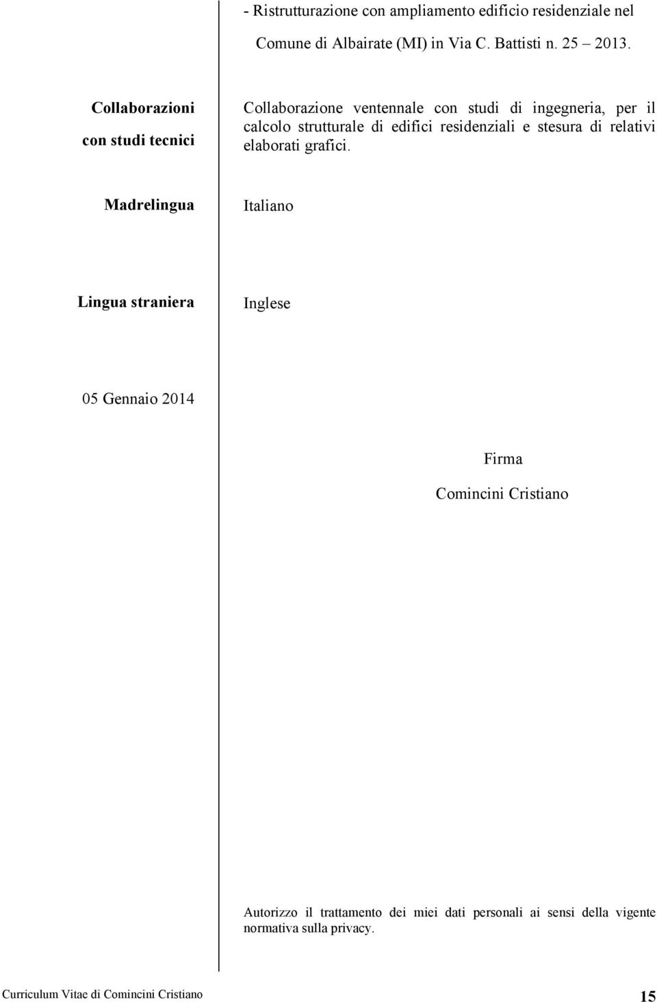 residenziali e stesura di relativi elaborati grafici.