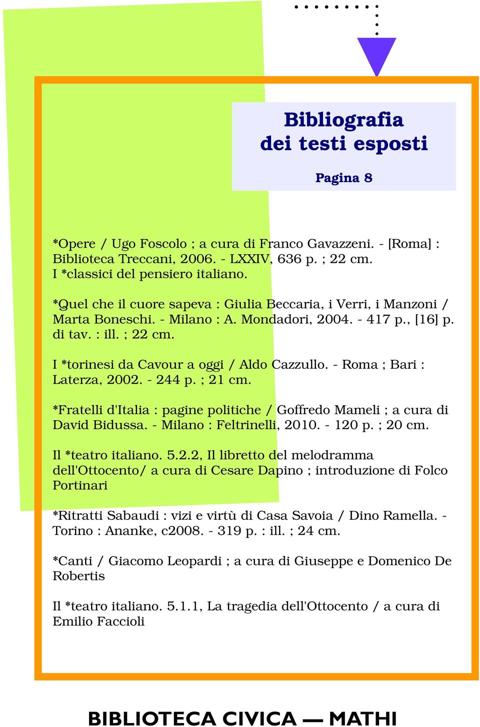 - Roma ; Bari : Laterza, 2002. - 244 p. ; 21 cm. *Fratelli d'italia : pagine politiche / Goffredo Mameli ; a cura di David Bidussa. - Milano : Feltrinelli, 2010. - 120 p. ; 20 cm. Il *teatro italiano.