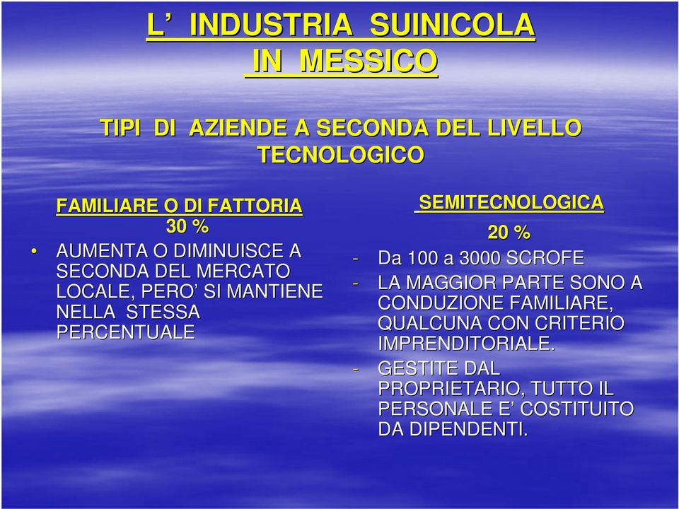 PERCENTUALE SEMITECNOLOGICA 20 % - Da 100 a 3000 SCROFE - LA MAGGIOR PARTE SONO A CONDUZIONE