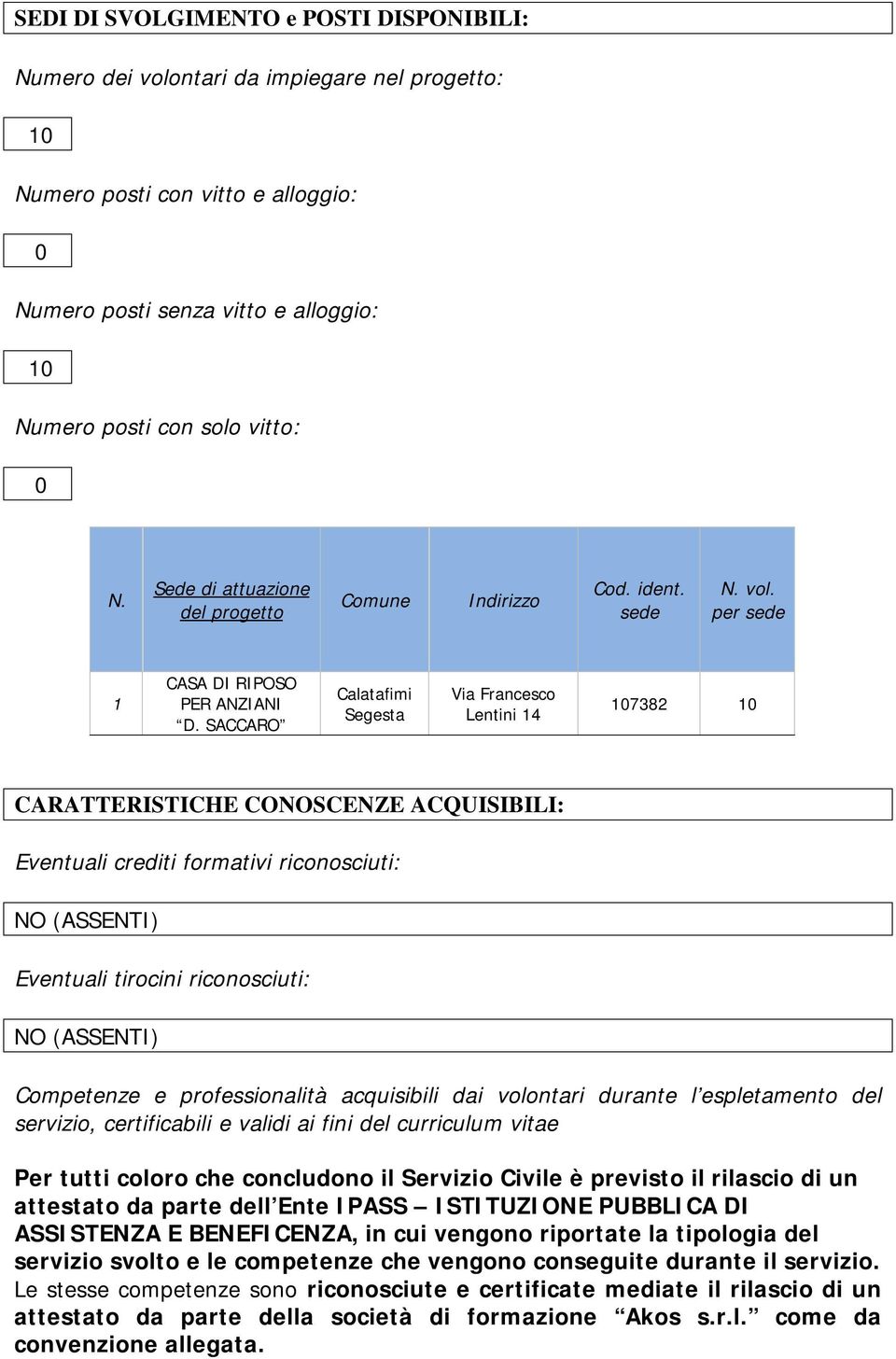 SACCARO Calatafimi Segesta Via Francesco Lentini 14 107382 10 CARATTERISTICHE CONOSCENZE ACQUISIBILI: Eventuali crediti formativi riconosciuti: NO (ASSENTI) Eventuali tirocini riconosciuti: NO