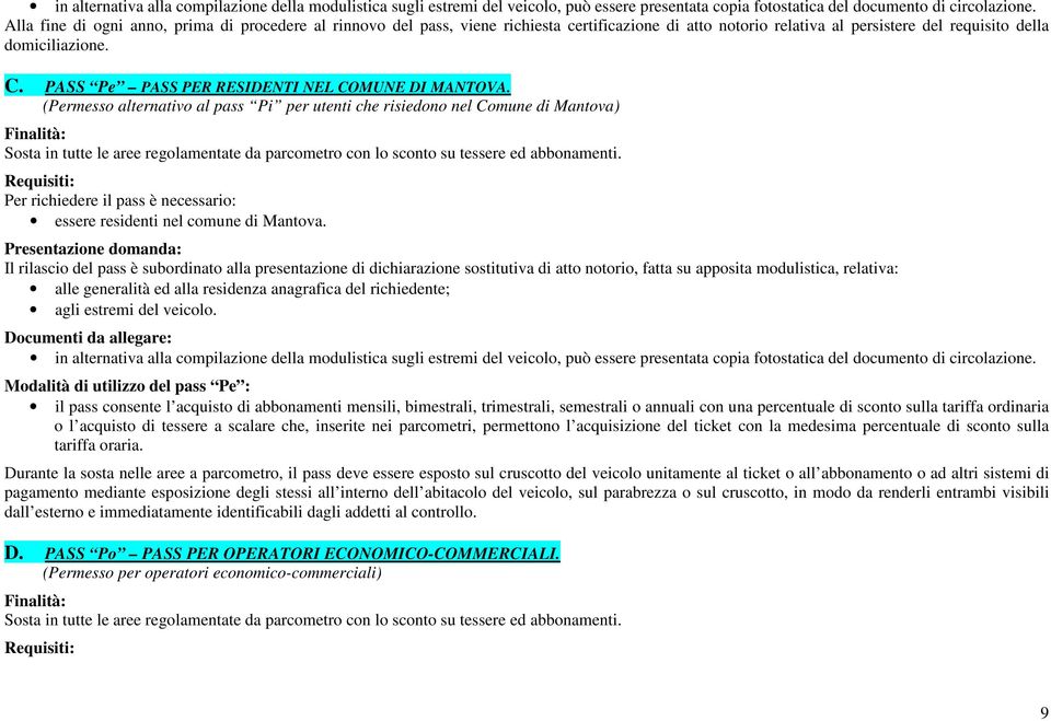 PASS Pe PASS PER RESIDENTI NEL COMUNE DI MANTOVA.