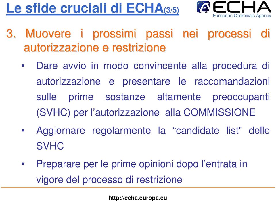 procedura di autorizzazione e presentare le raccomandazioni sulle prime sostanze altamente preoccupanti